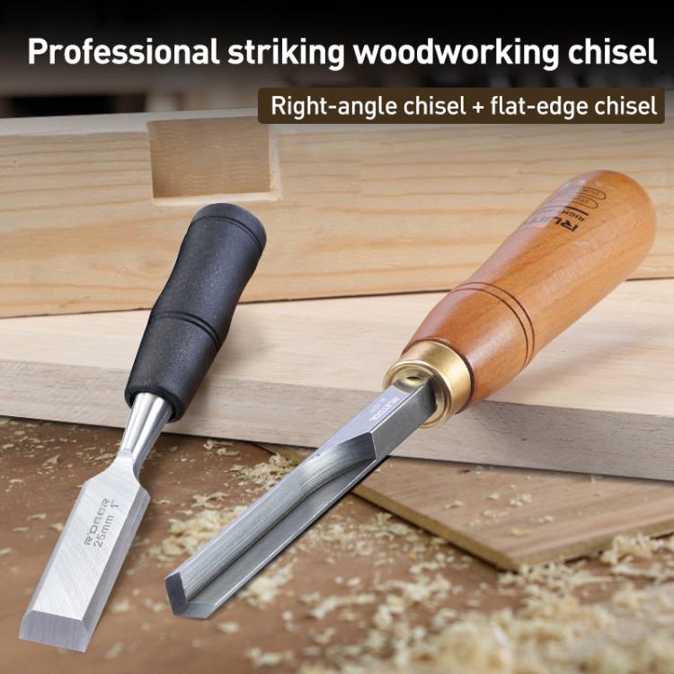 RUITOOL Knockable Through Handle Woodworking Chisel Slotting Chisel Carving Tool, Style:Right Angle Chisel