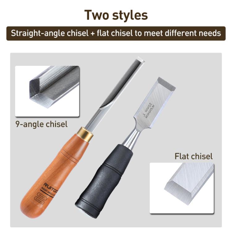RUITOOL Knockable Through Handle Woodworking Chisel Slotting Chisel Carving Tool, Style:Right Angle Chisel