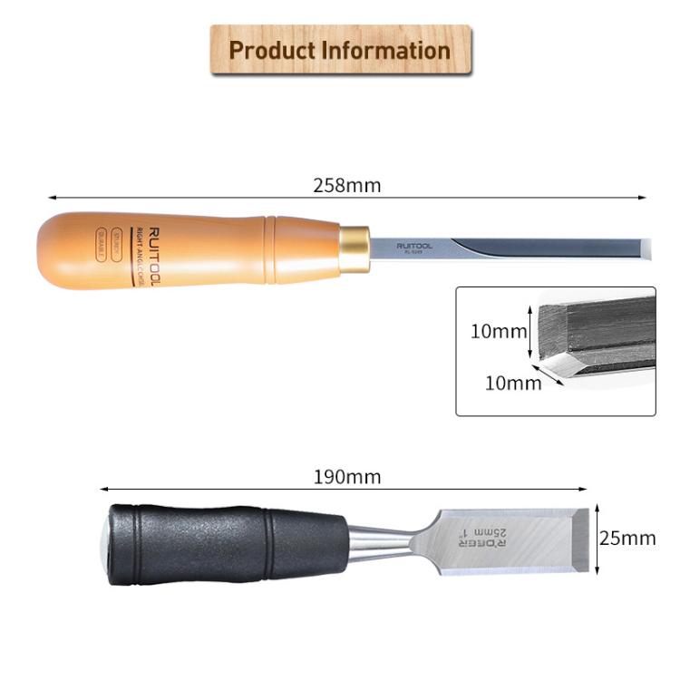 RUITOOL Knockable Through Handle Woodworking Chisel Slotting Chisel Carving Tool, Style:Right Angle Chisel
