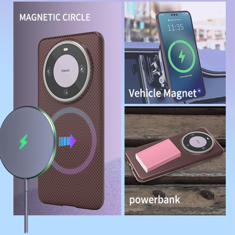 For Huawei Mate 60 Pro Metal Frame Nanofiber MagSafe Magnetic Phone Case
