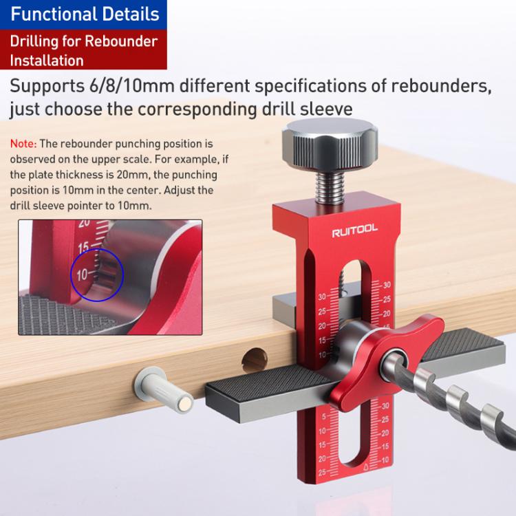 RUITOOL Multifunctional Cabinet Door Installation Locator Aid with Base, Specification:With 6/8/10mm Drill