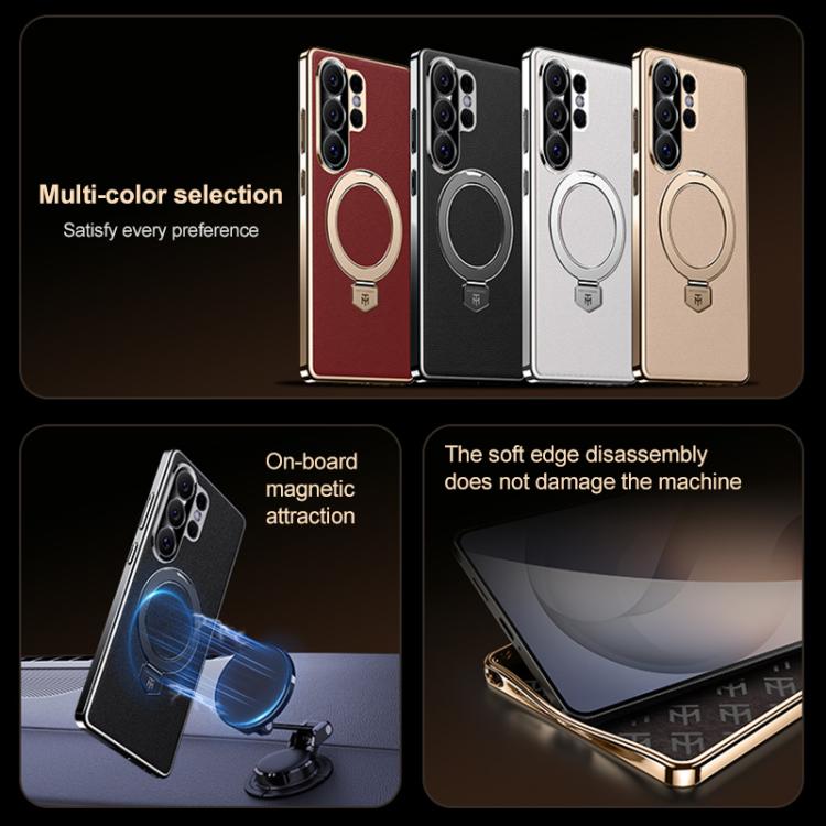 For Samsung Galaxy S26 Ultra 5G Plain Leather MagSafe Holder Phone Case