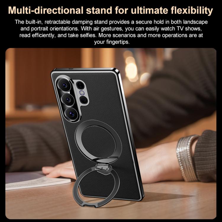 For Samsung Galaxy S26 Ultra 5G Plain Leather MagSafe Holder Phone Case
