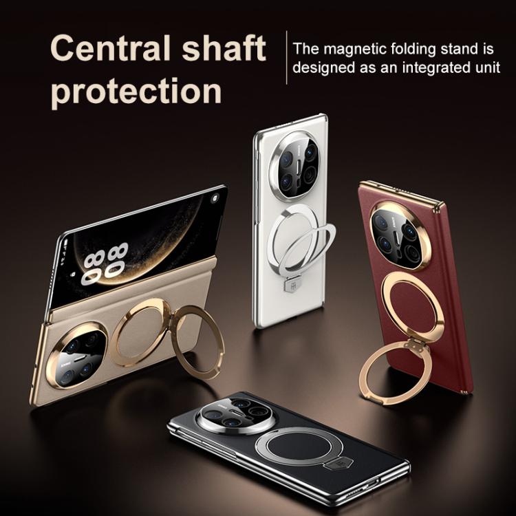 For Huawei Mate X3 Folding Shaft Plain Leather MagSafe Holder Phone Case