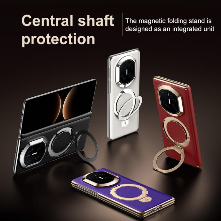 For Huawei Mate X3 Folding Shaft Plain Leather MagSafe Holder Phone Case