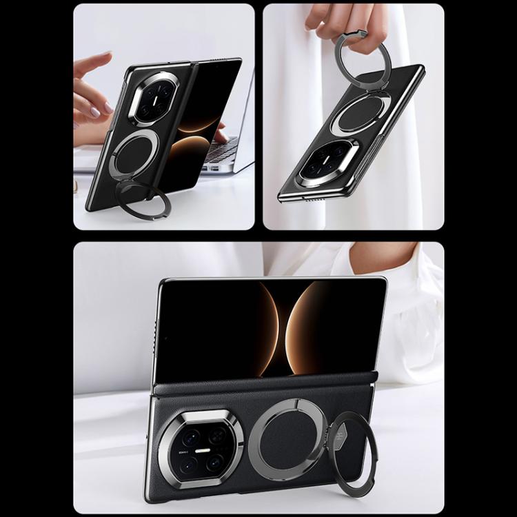 For Huawei Mate X3 Folding Shaft Plain Leather MagSafe Holder Phone Case