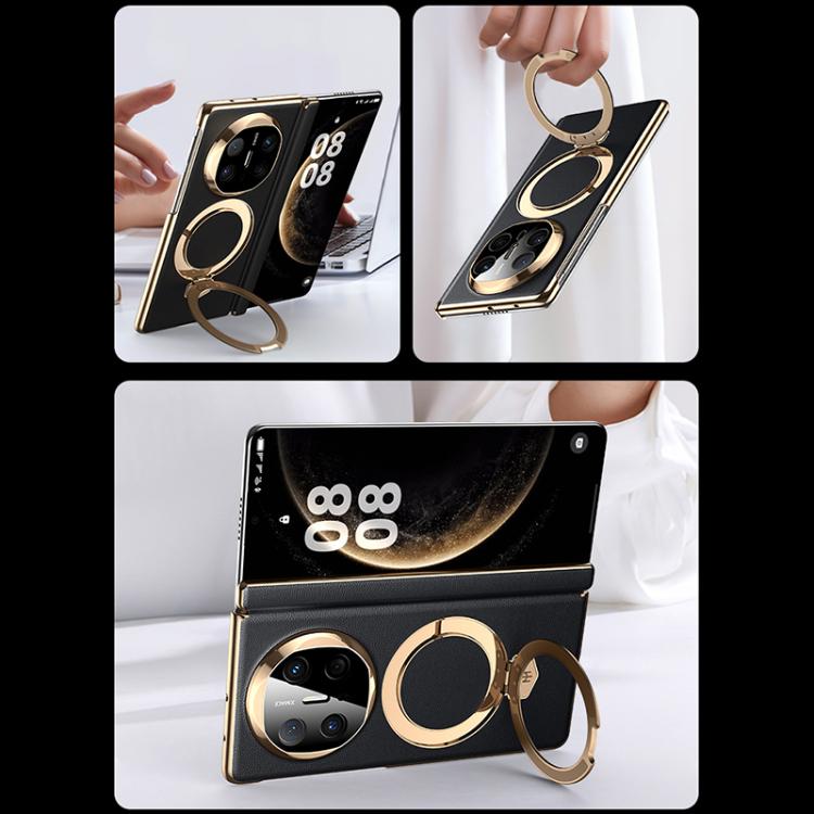 For Huawei Mate X5 Folding Shaft Plain Leather MagSafe Holder Phone Case