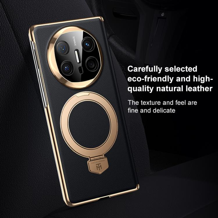 For Huawei Mate X5 Folding Shaft Plain Leather MagSafe Holder Phone Case