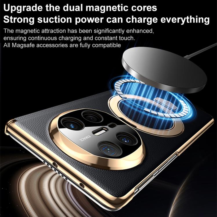 For Huawei Mate X6 Folding Shaft Plain Leather MagSafe Holder Phone Case