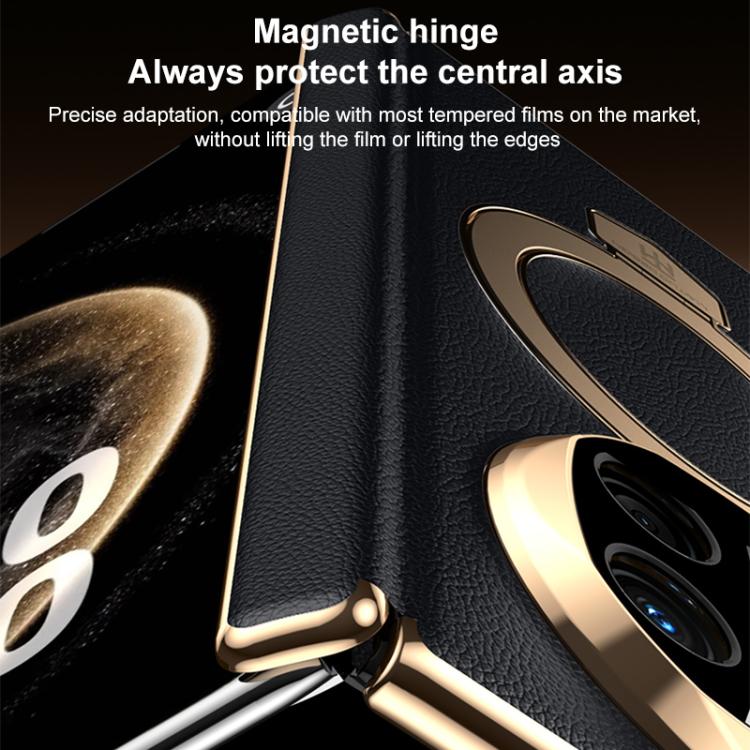 For Huawei Mate X6 Folding Shaft Plain Leather MagSafe Holder Phone Case