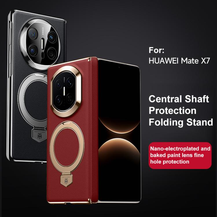 For Huawei Mate X6 Folding Shaft Plain Leather MagSafe Holder Phone Case