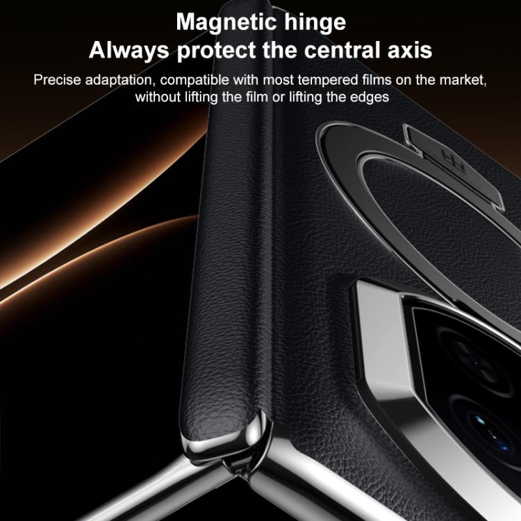 For Huawei Mate X7 Folding Shaft Plain Leather MagSafe Holder Phone Case