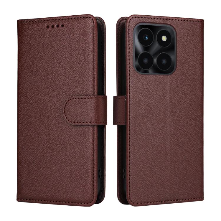 For Honor X6c 4G Litchi Texture RFID Blocking 3-Card Wallet Leather Phone Case