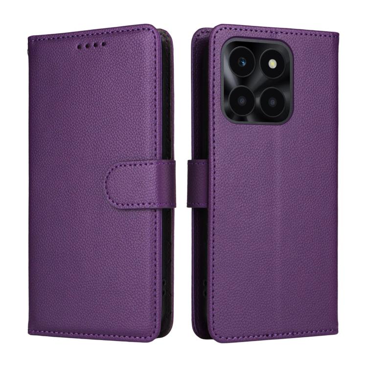 For Honor X6c 4G Litchi Texture RFID Blocking 3-Card Wallet Leather Phone Case