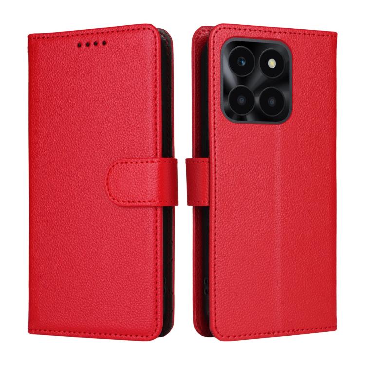 For Honor X6c 4G Litchi Texture RFID Blocking 3-Card Wallet Leather Phone Case