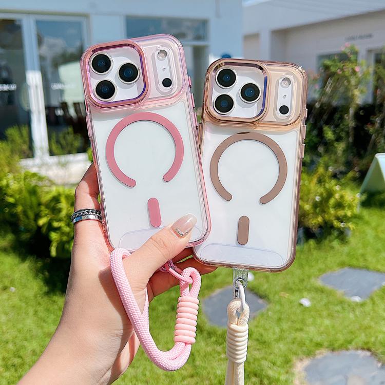 For iPhone 17 Pro MagSafe Magnetic Clear Phone Case with Wrist Strap