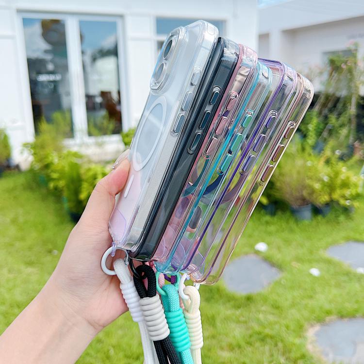 For iPhone 17 MagSafe Magnetic Clear Phone Case with Wrist Strap