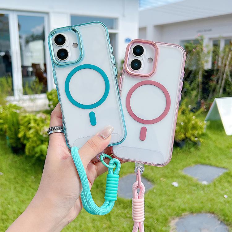 For iPhone 17 MagSafe Magnetic Clear Phone Case with Wrist Strap