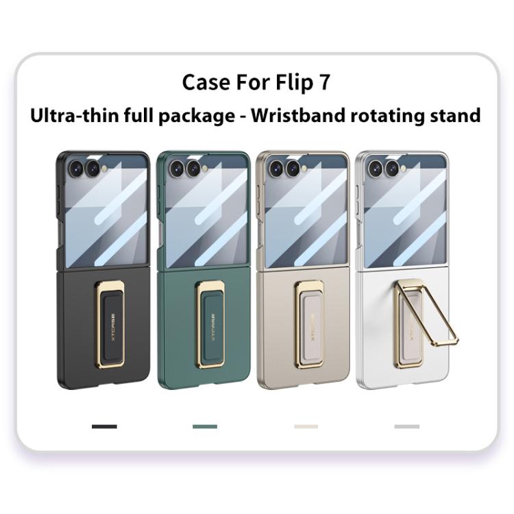 For Samsung Galaxy Z Flip7 5G GKK Integrated Ultra-thin Full Cover Wristband Phone Case with Rotating Bracket