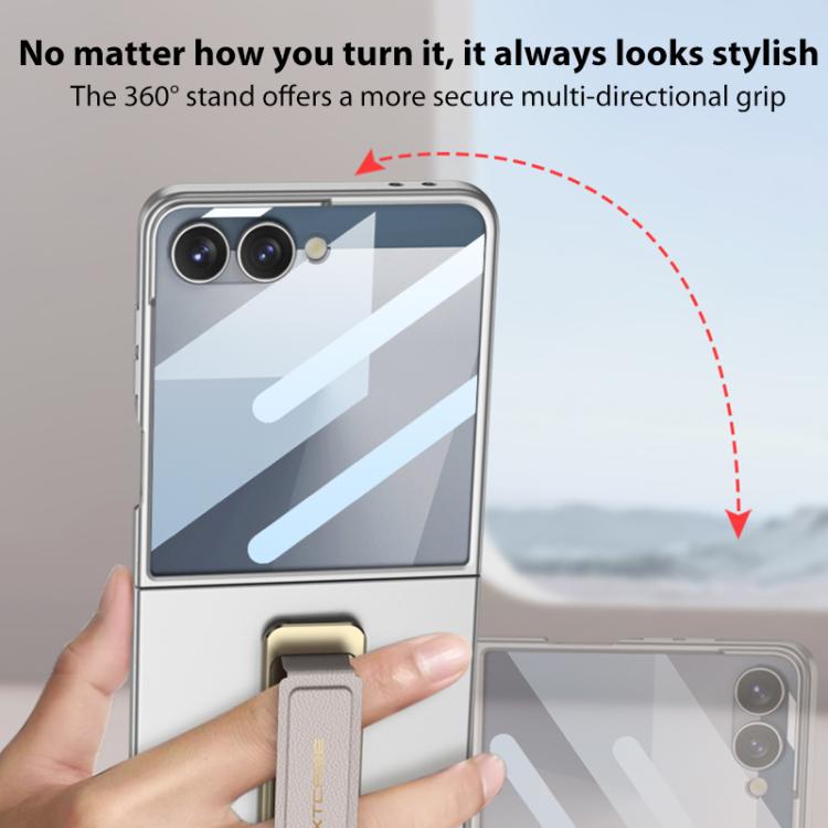 For Samsung Galaxy Z Flip7 5G GKK Integrated Ultra-thin Full Cover Wristband Phone Case with Rotating Bracket