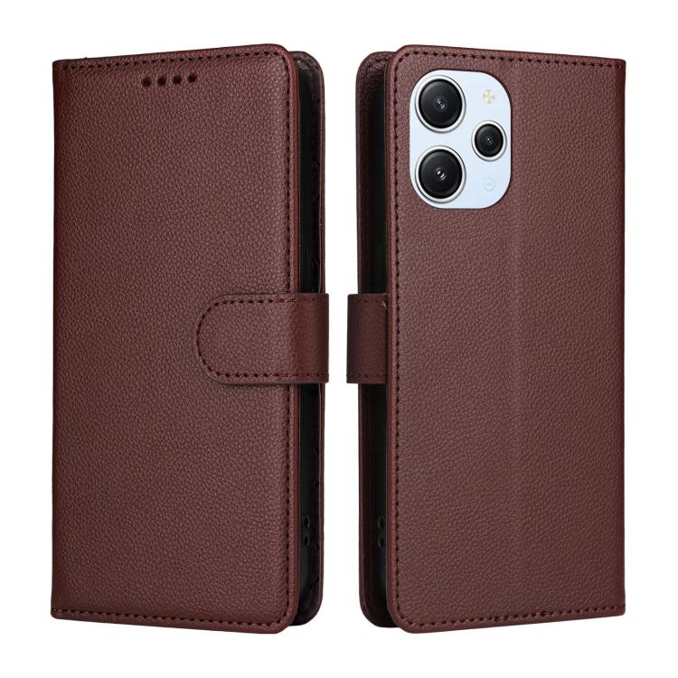 For Redmi 12 4G / 5G / Note 12R Litchi Texture RFID Blocking 3-Card Wallet Leather Phone Case