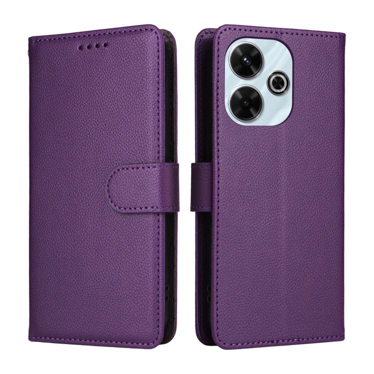 For Redmi 13 4G / Note 13R 5G Litchi Texture RFID Blocking 3-Card Wallet Leather Phone Case