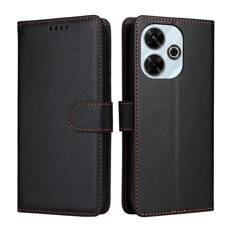 For Redmi 13 4G / Note 13R 5G Litchi Texture RFID Blocking 3-Card Wallet Leather Phone Case