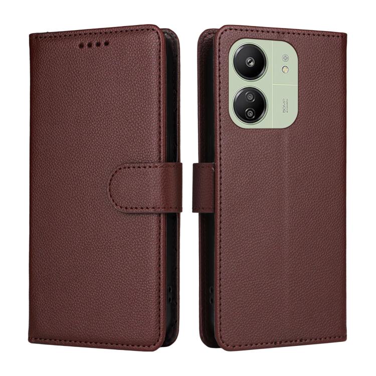 For Redmi 13C 4G / 5G / 13R / Poco M6 5G Litchi Texture RFID Blocking 3-Card Wallet Leather Phone Case