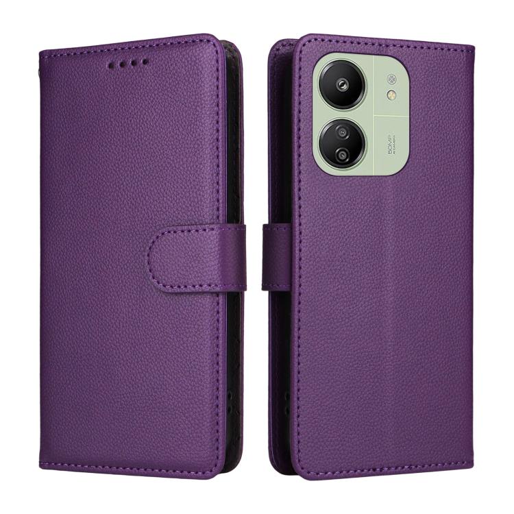 For Redmi 13C 4G / 5G / 13R / Poco M6 5G Litchi Texture RFID Blocking 3-Card Wallet Leather Phone Case
