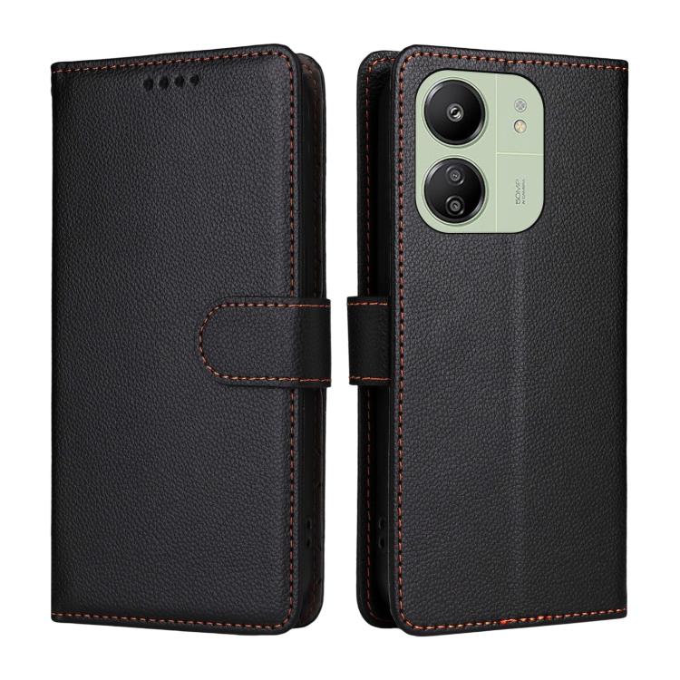 For Redmi 13C 4G / 5G / 13R / Poco M6 5G Litchi Texture RFID Blocking 3-Card Wallet Leather Phone Case