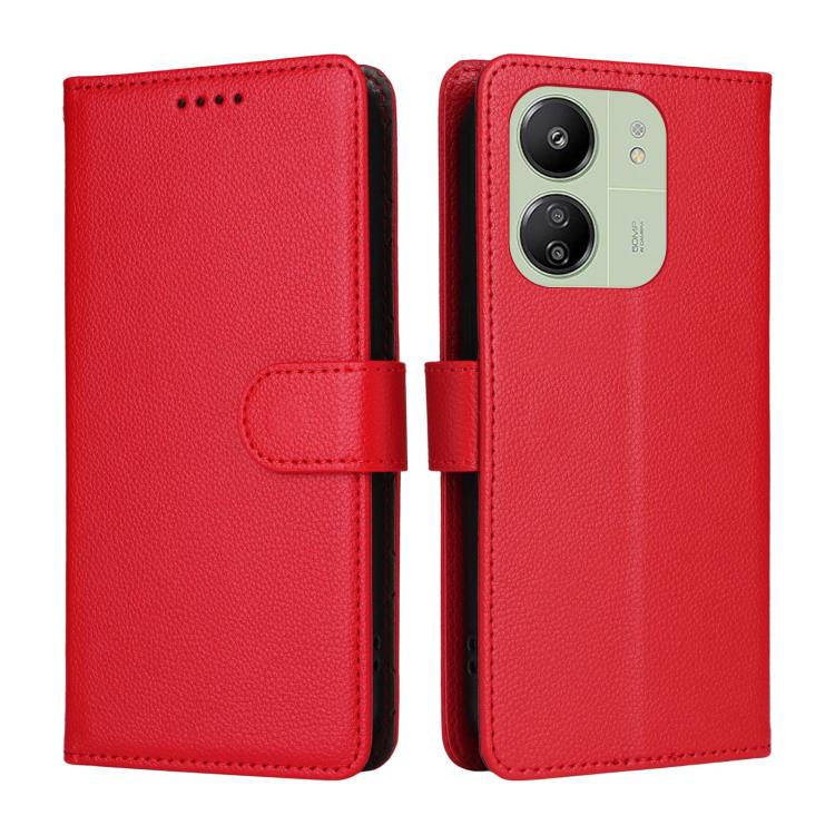 For Redmi 13C 4G / 5G / 13R / Poco M6 5G Litchi Texture RFID Blocking 3-Card Wallet Leather Phone Case