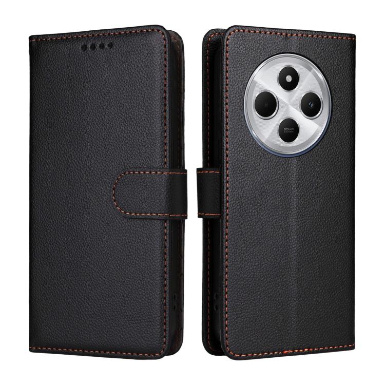 For Redmi 14C 4G / 5G / 14R / Poco M7 Litchi Texture RFID Blocking 3-Card Wallet Leather Phone Case