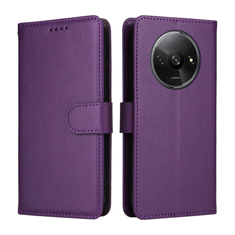 For Redmi A3 4G Global / A3X Litchi Texture RFID Blocking 3-Card Wallet Leather Phone Case