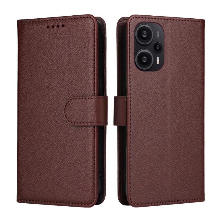 For Redmi Note 12 Turbo / Poco F5 Litchi Texture RFID Blocking 3-Card Wallet Leather Phone Case
