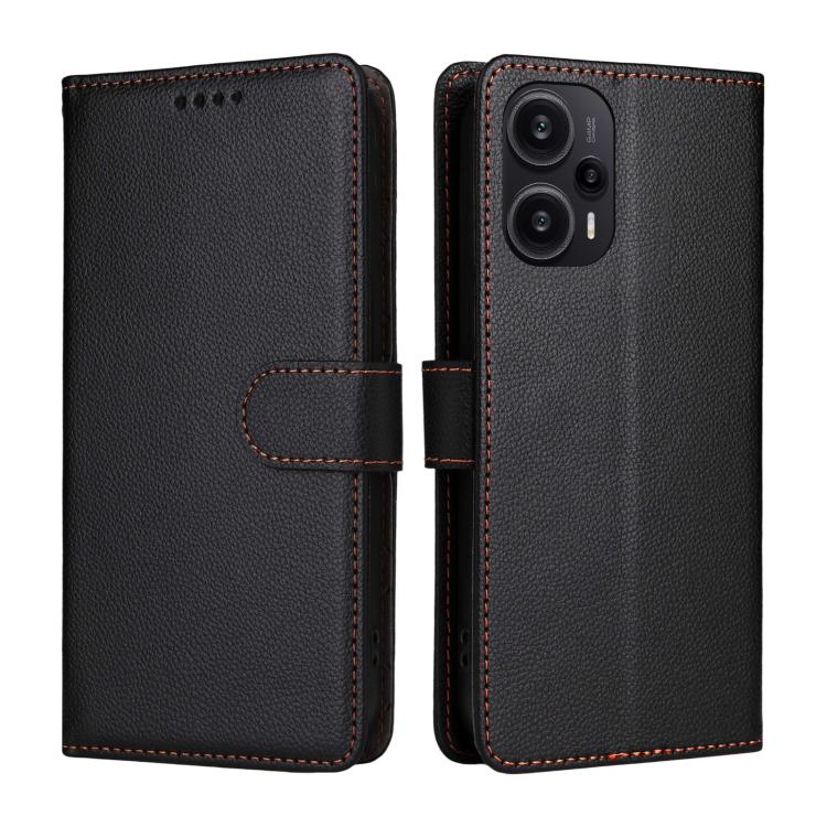 For Redmi Note 12 Turbo / Poco F5 Litchi Texture RFID Blocking 3-Card Wallet Leather Phone Case