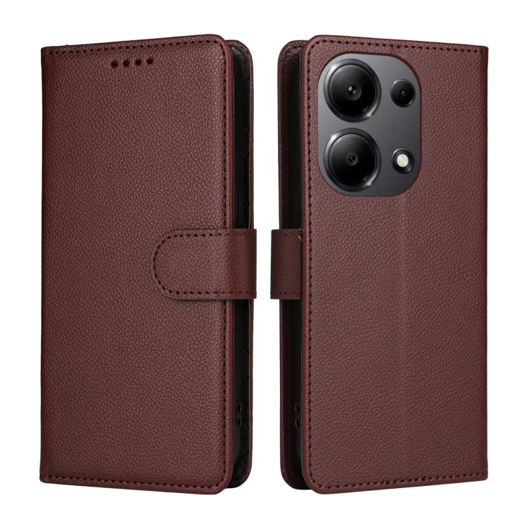 For Redmi Note 13 4G Litchi Texture RFID Blocking 3-Card Wallet Leather Phone Case