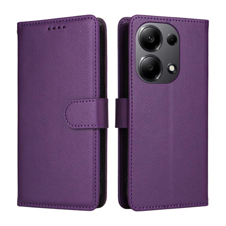 For Redmi Note 13 4G Litchi Texture RFID Blocking 3-Card Wallet Leather Phone Case