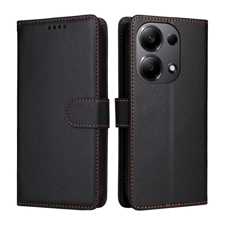 For Redmi Note 13 4G Litchi Texture RFID Blocking 3-Card Wallet Leather Phone Case