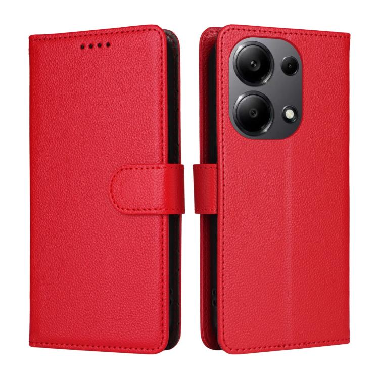 For Redmi Note 13 4G Litchi Texture RFID Blocking 3-Card Wallet Leather Phone Case