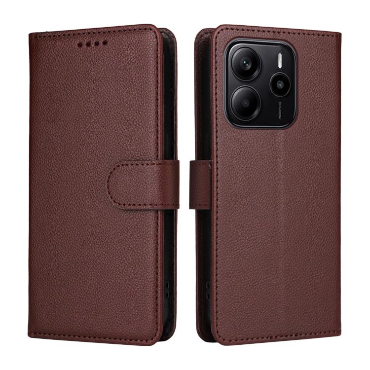 For Redmi Note 14 4G Global 163.25mm Litchi Texture RFID Blocking 3-Card Wallet Leather Phone Case