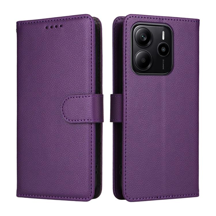 For Redmi Note 14 4G Global 163.25mm Litchi Texture RFID Blocking 3-Card Wallet Leather Phone Case