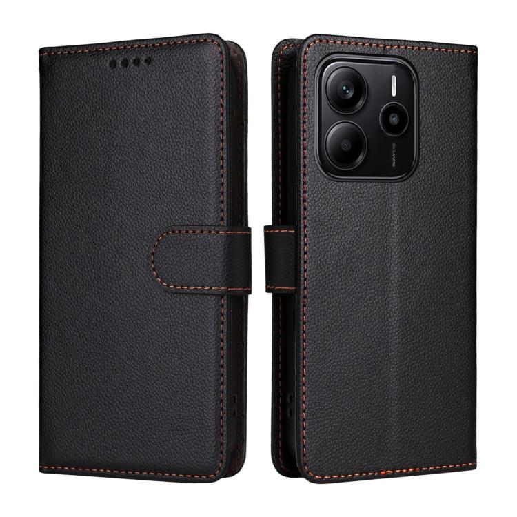 For Redmi Note 14 4G Global 163.25mm Litchi Texture RFID Blocking 3-Card Wallet Leather Phone Case