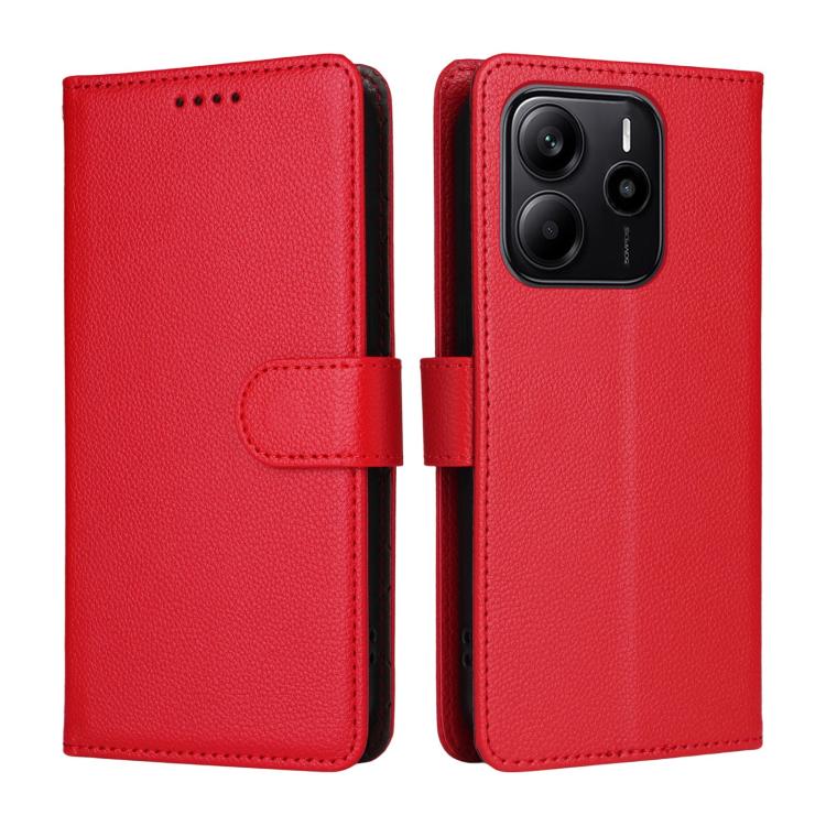 For Redmi Note 14 4G Global 163.25mm Litchi Texture RFID Blocking 3-Card Wallet Leather Phone Case