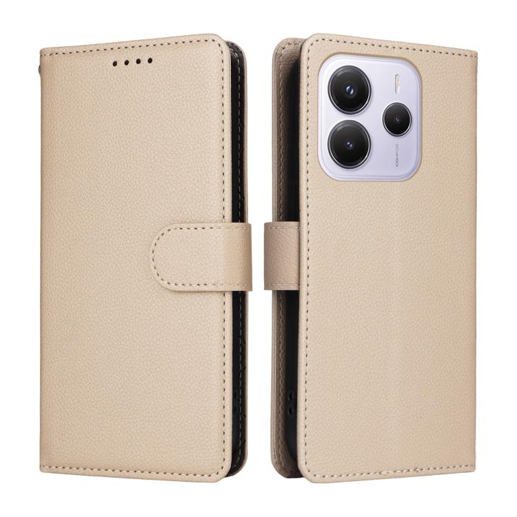 For Redmi Note 14 4G Global 164.84mm Litchi Texture RFID Blocking 3-Card Wallet Leather Phone Case