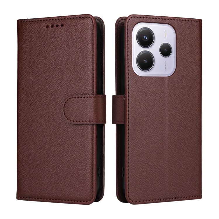 For Redmi Note 14 4G Global 164.84mm Litchi Texture RFID Blocking 3-Card Wallet Leather Phone Case