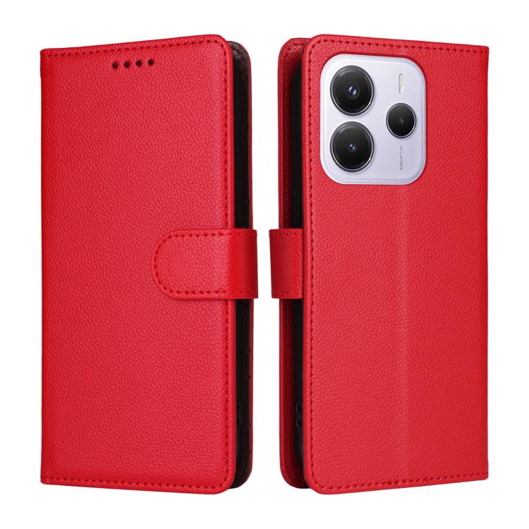 For Redmi Note 14 4G Global 164.84mm Litchi Texture RFID Blocking 3-Card Wallet Leather Phone Case