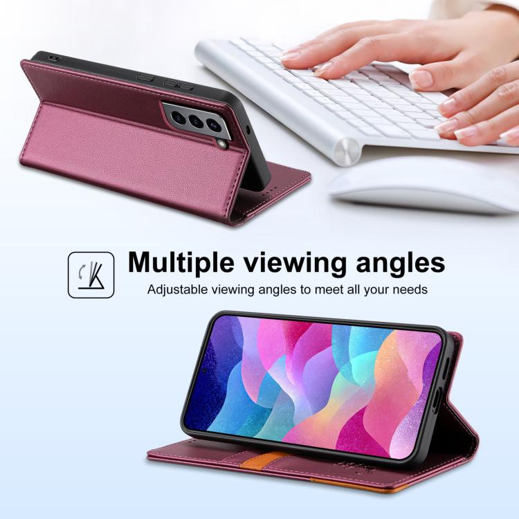 For Samsung Galaxy S21 FE 5G N.BEKUS P3 RFID Stitching Magnetic Flip Leather Phone Case
