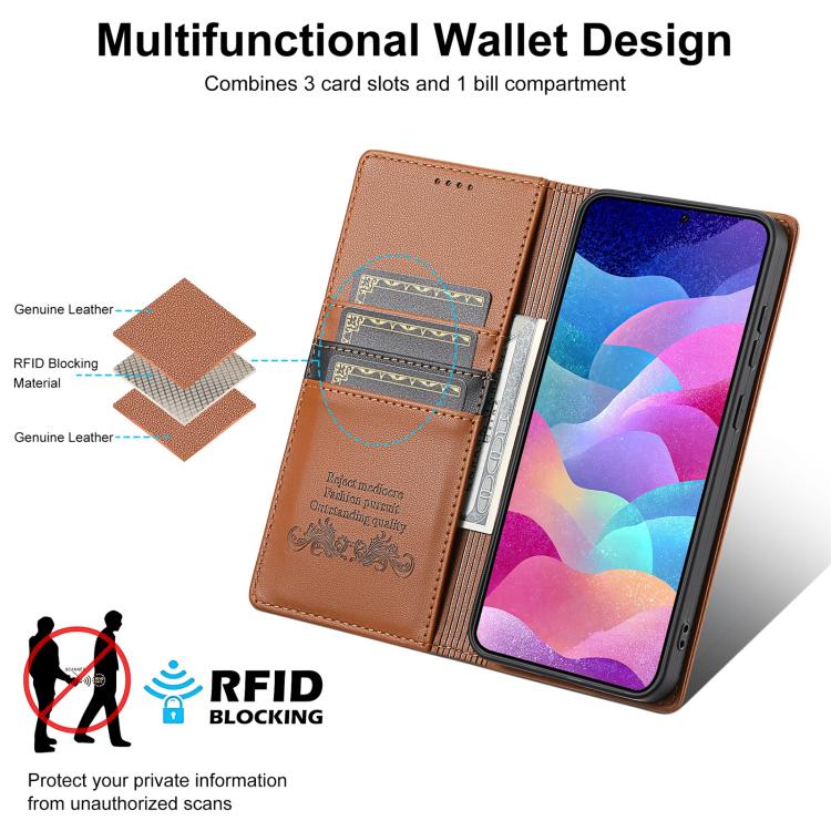 For Samsung Galaxy A24 4G N.BEKUS P3 RFID Stitching Magnetic Flip Leather Phone Case