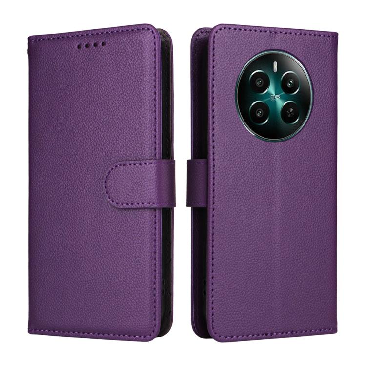 For Realme 12 4G / 12+ / Narzo 70 Litchi Texture RFID Blocking 3-Card Wallet Leather Phone Case
