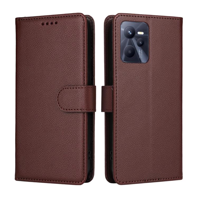 For Realme C35 / Narzo 50A Prime Litchi Texture RFID Blocking 3-Card Wallet Leather Phone Case